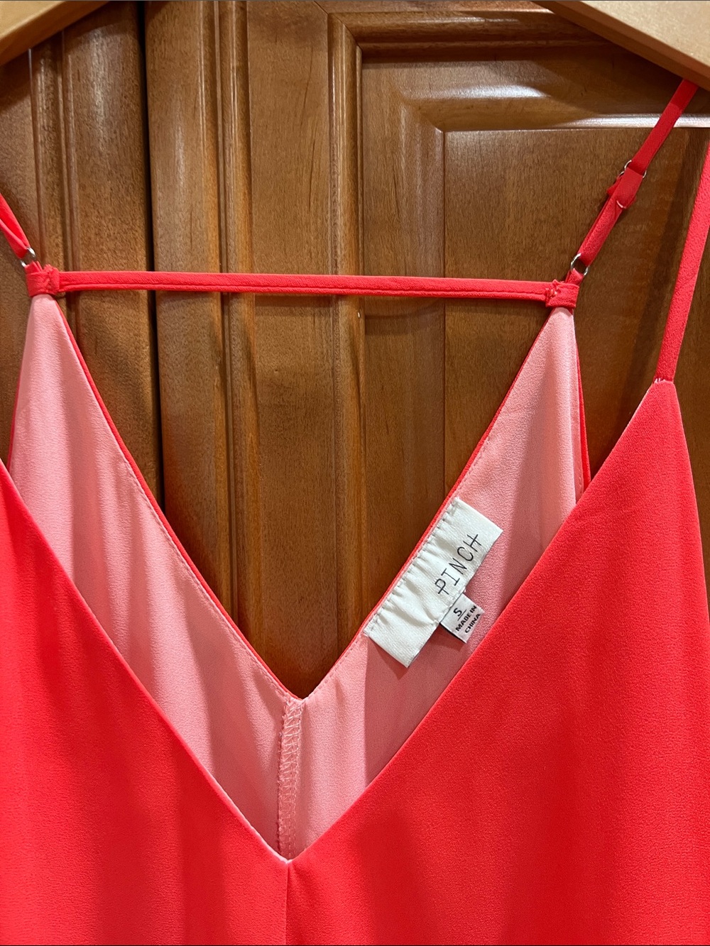 PINCH Coral-Red V-Neck Slip Dress with Adjustable Straps - Picture 4 of 6
